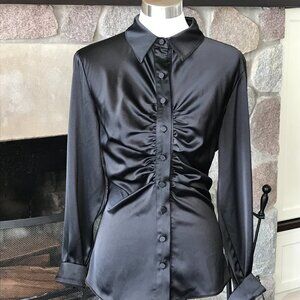'Posh Couture' Black Long Sleeve Button Down Blouse